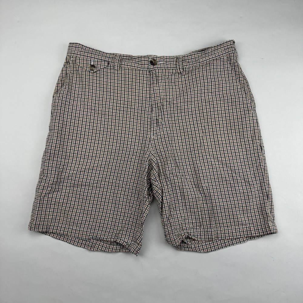 Lands End Multicolor Plaid Bermuda Chino Shorts Seersucker Sz 36 100% Cotton - Picture 2 of 12